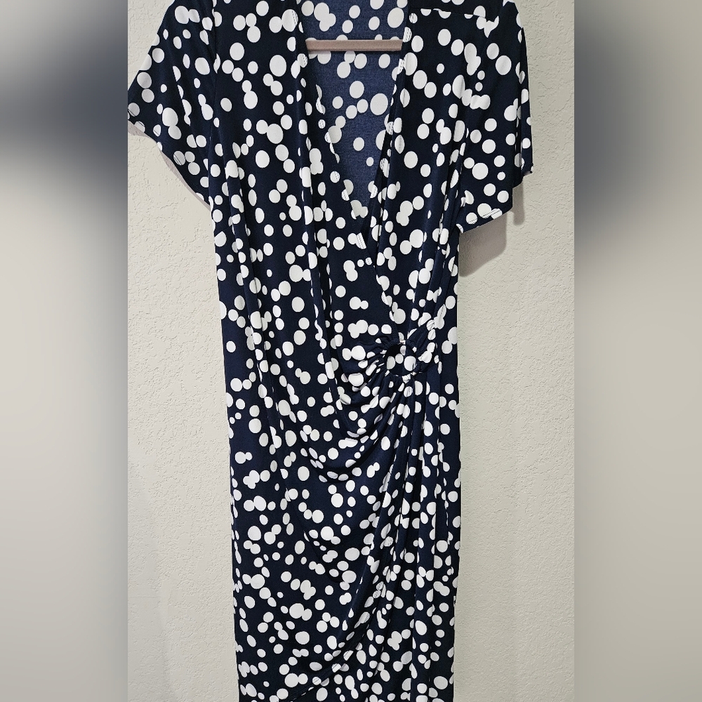 EUC Glamour Navy and White Polka Dot Midi Dress - Picture 2 of 8